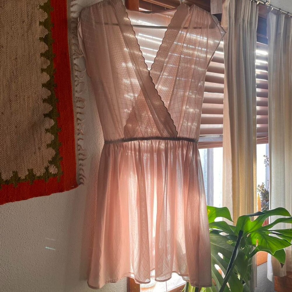 70s Sheer Pale Pink Mini Wrap Dress